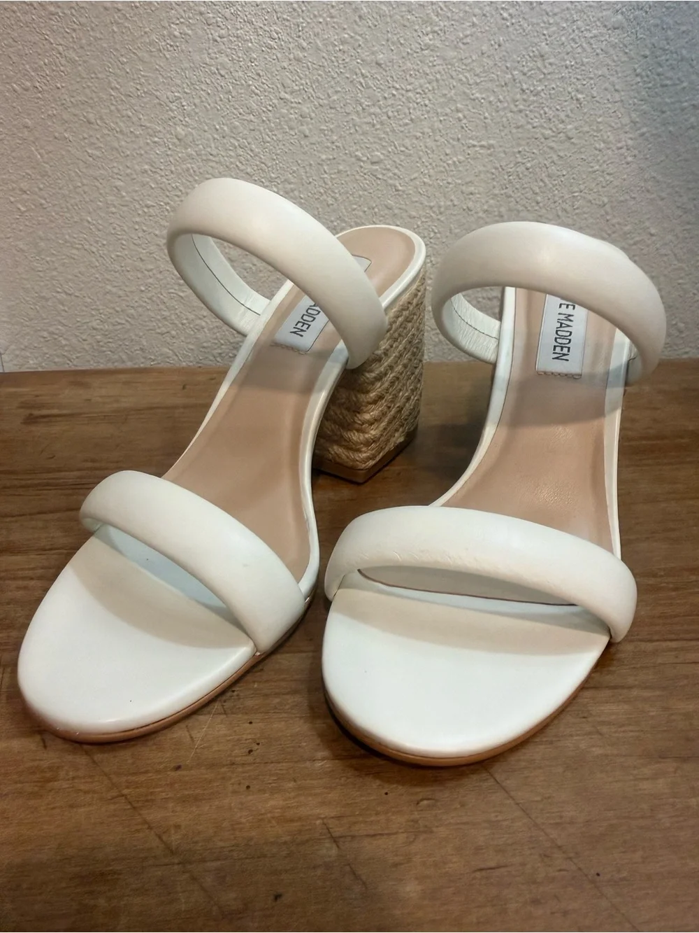 Steve Madden Marcella White Leather Espadrille Block Heel Sandals Size 6 EUC